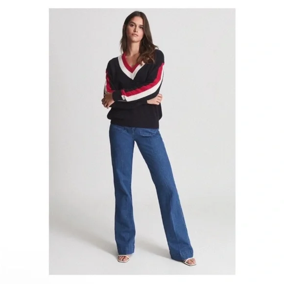 New! REISS London Striped Color Block Wool Blend Sweater - Picture 4 of 12